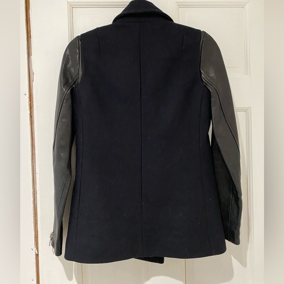 AllSaints Black Italian Cloth Leather/Wool Pea Coat, size 0 - Picture 3 of 9